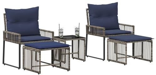 vidaXL Gartenmöbel Set 11 pcs Grau und Marineblau Poly-Rattan, Gartenmöbelset, rustikales Design, wetterfest, schicke Rattan-Sitzgruppe für Terrasse, Komfort und Entspannung