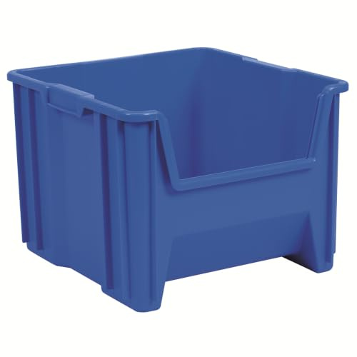 Akro-Mils 13018 Stak-N-Store Stacking Hopper Front Plastic Storage Bin, Blue, Case of 2