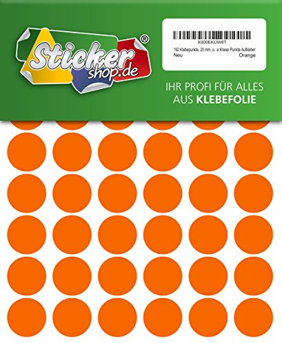 192 Klebepunkte, 25 mm, orange, aus PVC Folie, wetterfest, Markierungspunkte Kreise Punkte Aufkleber