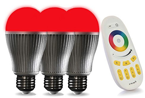 lighteu, 3x WLAN LED Lampe original Color RGB- Warm Weiß, 9 Watt, E27, dimmbar, mit 4 zonen Fernbedienung, Farbwechsel Glühbirne [Energy Class A+]