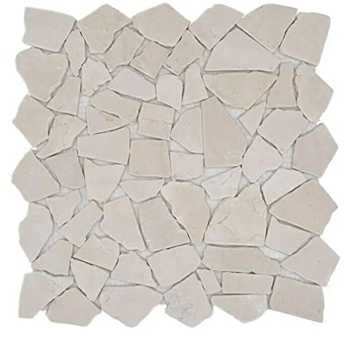 Mosaico Piastrella Marmo Pietra Naturale Bianco Rottura Ciot Botticino Anticato per Pavimenti Pareti Bagno WC Doccia Cucina Specchio Piastrella Rivestimento Bagnetto Pannello Mosaico