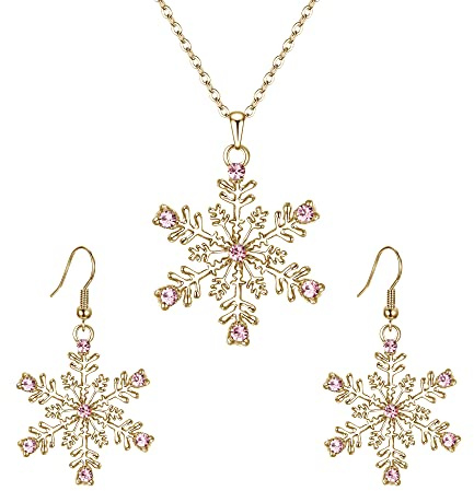 EVER FAITH Set Gioielli Donna, Cristallo Austriaco Inverno Fiocco di Neve Pendente Collana Orecchini Rosa Oro-Fondo
