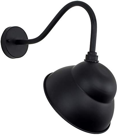 MiniSun | Large Traditional Pub Style IP23 Rated Black Metal Swan Neck Decorative Outdoor Wall Light with a Dome Shaped Light Shade | Outdoor Lights, Home Décor & Improvement Essential | Mains Wired