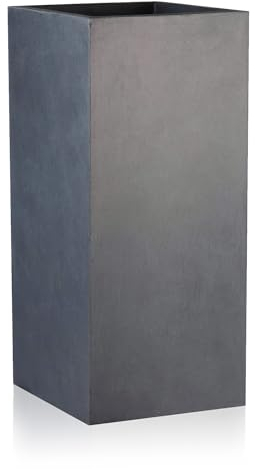 IDEALIST Large 70 cm Tall Garden Planters with Drainage Holes | Dark Grey Reinforced Stone Tall Square Planter L33.5 W33.5 H70.5 cm, 51 litres