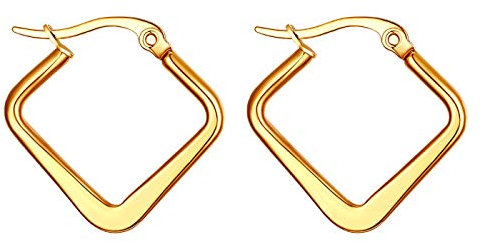 JewelryWe Schmuck Damen Ohrringe Edelstahl Poliert große Quadrat Viereck Geometrie Hoop Creolen Ohrstecker Gold 20mm