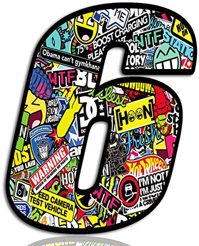 Biomar Labs® Adesivo Sticker Numero Racing 6 Gara DC Sticker Bomb Auto Moto Cross Rally Sport Tuning N 206