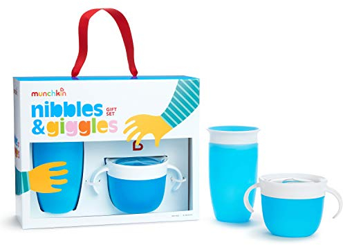 Munchkin Nibbles and Giggles Toddler Gift Set, Includes 10 oz Miracle 360 Cup and Snack Catcher, Blue
