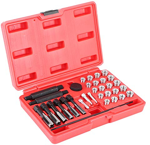 Cikonielf 33 Stück Glühkerzen-Reparatur-Set Gewinde-Reparatur-Set Gewindemuffen für Bohrmaschine Automatischer Motor M8 M10 M12 M14 Werkzeugset für Muffen