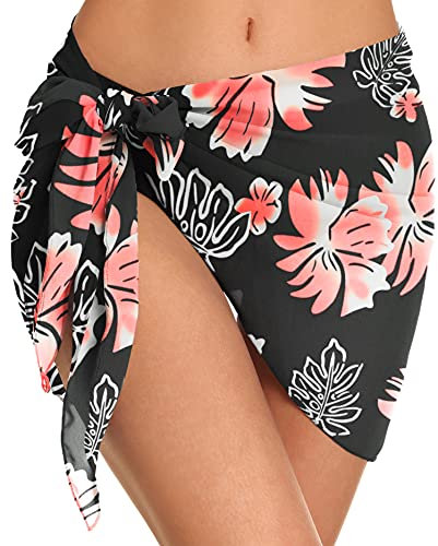 CHICGAL Cache-maillot de bain pour femme - Paréo d'été - Short de plage - Mini robe (rose rouge, taille XL), Fleur rose 11, Taille XL