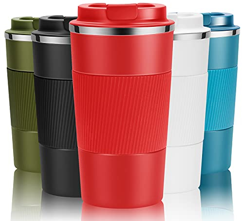 YINJOYI Travel Mug Reusable Coffee Cups Thermal Insulated Vacuum Insulation Stainless Steel Bottle for Hot Cold Drinks (Red, 380ml)