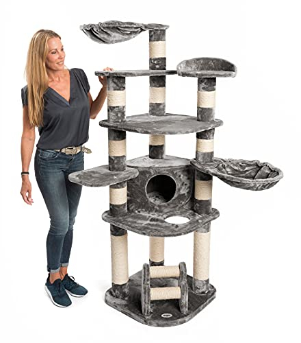 JAMAXX Premium XXL Kratzbaum für große Katzen H175cm extra-Dicke 11 cm Stämme stabil, extra-weiches Soft-Plüsch, PCT6003 (grau)