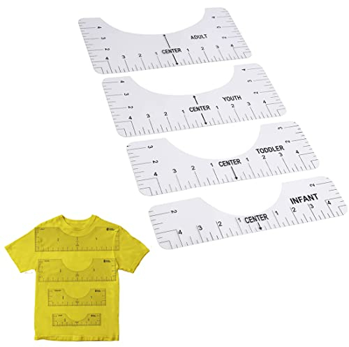 Tomedeks 4 Stücke T-Shirt Ausrichtungslineal, DIY T-Shirts Ausrichtlineale, Schablonen-Lineal, Vinyl-T-Lineal für T-Shirts mit Rundhalsausschnitt und Erwachsene, Jugend (transparent)