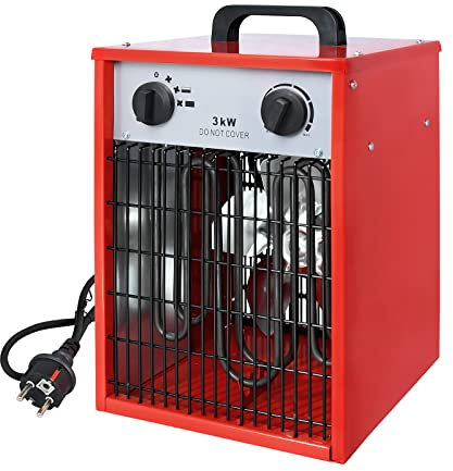 HENGMEI Termoventilatore elettrico da 3 KW con termostato, 3 livelli di riscaldamento, per interni ed esterni, cantiere, officina, garage