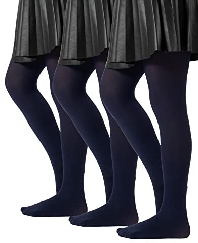 CALZITALY PACK 3 PAIRES Collant pour l’Ecole, Collants Fille en Microfibre, Collant Fille Opaque, de 2 à 14 Ans, Bleu, Noir, Gris, 60 DEN, Made in Italy (8-10 ans, 3 X Navy)