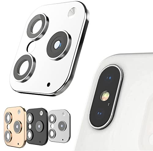 N NEWTOP Camera GLASS Compatibile con iPhone X/XS/XS Max, Film Vetro Temperato Frame Alluminio Nero Cornice Colorata Protezione Copertura Fotocamera Posteriore Lenti Anti Urto Graffio (Silver)