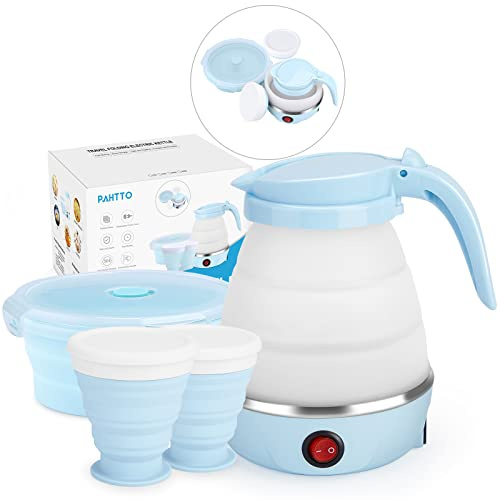 Hervidor eléctrico plegable de viaje, hervidor portátil plegable para té hirviendo rápido agua, con 1 tazón plegable y 2 tazas plegables, silicona de grado alimenticio, 600 ml 110 V