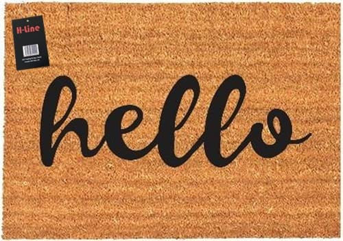 H-LINE Non Slip Natural Coir Door Mat Doormats Indoor Outdoor Home Garden Mats (Hello, 60cm x 40cm)