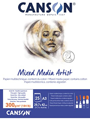 Canson Mix Media Artist Block, A3, 25 Blatt, 10% fein, 300 g
