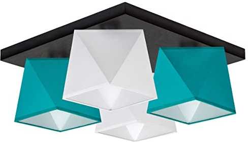 alfalux Deckenlampe 4 LampenschirmeLED Deckenleuchte Leuchte Lampe Wohnzimmerlampe Schlafzimmerlampe Holz Kinderzimmer Wohnzimmer Schlafzimmer Badezimmer Küche Deckenleuchten DIA45WETUD (Weiß Türkis)