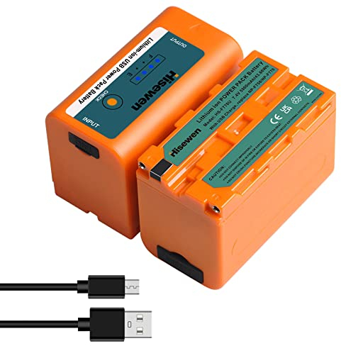 Hisewen 2er Pack NP-F750 Akku mit USB-Ladeanschluss für Sony NPF F960 F970 F750 F550 F980 F930 F770, NP-F Akkus für YONGNUO Godox LED-Videoleuchte YN660 LED308