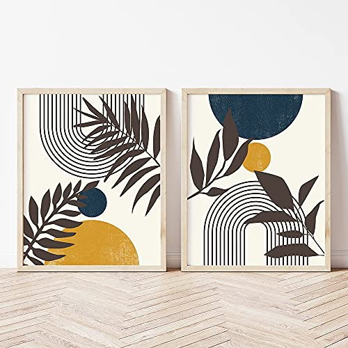 OTURRI Abstrakt Blau Gelb Midcentury Wand Bilder Natur Poster Und Kunstdrucke Leinwand Bild Moderne Wandbilder Für Wohnzimmer Wohnkultur 50x70cmx2 Ungerahmt