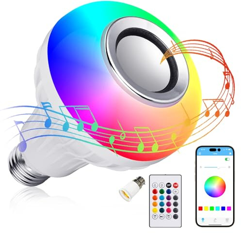 JETENCN Lighting LED+ Color Changing Speaker LED Light Bulb with Remote Control and APP, Soft White, Comes with B22 Socket