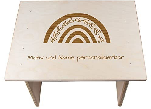 Alsino Kinderhocker personalisiert Sitzhocker Kinderstuhl Natur Holz Hocker mit Wunschnamen & Motiv - Geschenk für Kinder