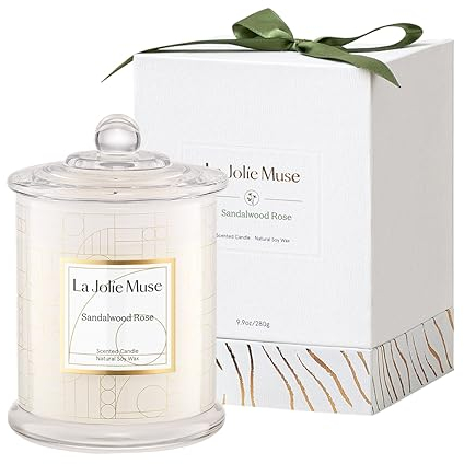 La Jolíe Muse Scented Candles Sandalwood Rose Candles Gifts for Women, Luxury Jar Candle for Mothers Day Home Scented Large Natural Soy Wax Candles 70 Hours Long Burning 280g