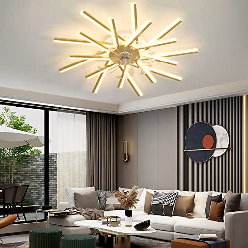 YFouCnd I 100W Ventilador Techo con Luz Moderno Silencioso Ventilador De Techo con Luz Y Control Remoto APP Reversible DC 6 Velocidades LED Regulable Lampara Techo Ventilador Para Dormitorio, Dorado