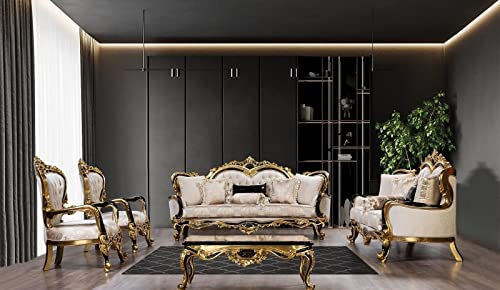 JV Möbel Sofa Chesterfield Barock Couch 5tlg Set Sofagarnitur 3+3+1+1 Sitz Couchtisch