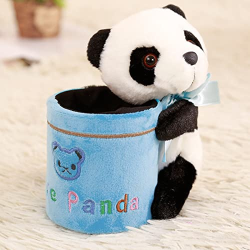 Tuzsocr Mignon porte-Stylo Panda en Peluche,animal crayon tasse,Filles Étudiantes Porte- Stylo,Pot a Pinceau de Maquillage,cadeaux doux de jouet de peluche,pour Fournitures de Bureau,Coiffeuse (Bleu)