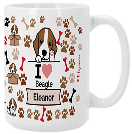 Bee Ingenious Taza BEAGLE personalizada con nombre.Taza desayuno XL de 443 ml.Taza Beagle personalizada con nombre. Regalo para amigas. Tazas razas perros. Tazas originales para regalar. (Beagle)