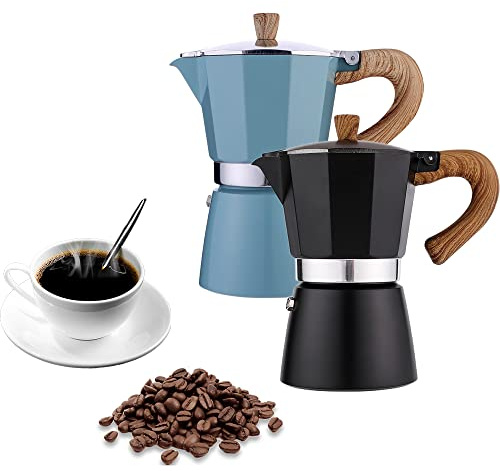 Monivi Aluminum Moka Pot Espresso Coffee Maker - Classic Italian Coffee Maker 150/300ml, for Gas Cooker/Electric Stovetop, Home Use and Camping Coffee Pot (Light Blue - 150ml)