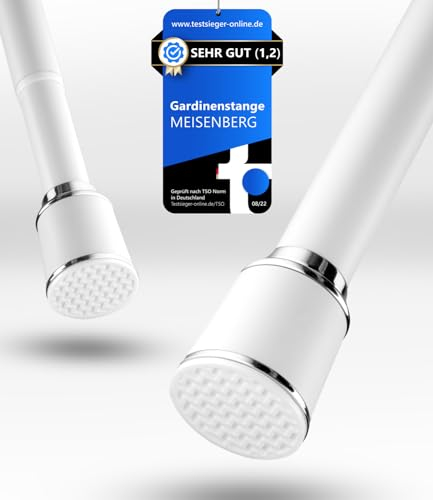 MEISENBERG Teleskopstange - Weiß Gardinenstange ohne Bohren – Klemmstange Ausziehbar, Vorhangstange zum Klemmen - Ideal für Vorhang & Gardinen, Ø32mm (170-220 cm)