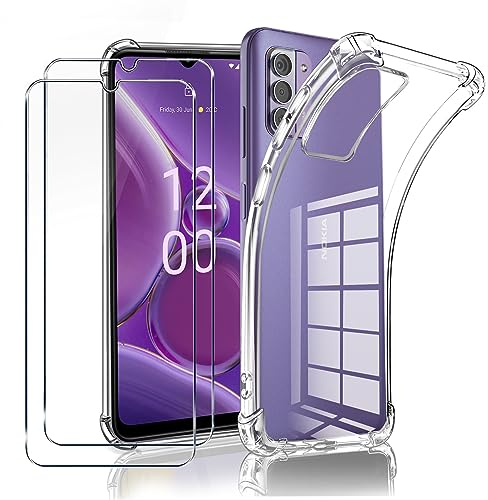 LYJERRY 1Pcs Schutzhülle für Nokia G42 5G Handyhülle + 2Pcs panzerglas für Nokia G42 5G Hülle durchsichtig Stoßfest Cover Silikon Handytasche und Displayschutzfolie