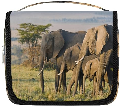 Kulturbeutel mit Elefantenmotiv, afrikanischer Kenia-Elefant, für Damen und Herren, Kulturbeutel, zum Aufhängen, für Kosmetikartikel, Make-up, Organizer, farbe, 4.7 L, Taschen-Organizer