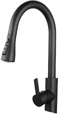 Robinet Cuisine Noir, Mitigeur Cuisine avec Douchette Pivotant à 360° d'Évier à Arc Élevé Pulvérisateur Escamotable de 3 Modes, Économe en Eau, Acier Inoxydable