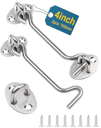 4 Inch Hook and Eye Latch, Leryati 2Pcs 100mm Silver Gate Hook Stainless Steel Cabin Hooks, Eye Latch Door Lock Hooks Lock, Apply to Wooden Gates, Window Brace Gate Door Catch