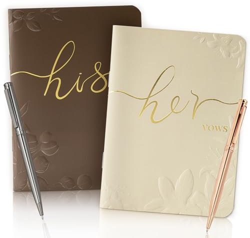 WEMATE Hochzeitsgelübdebücher mit zwei Stiften und Goldfolien-Schriftzug, Gelübdebücher für Sie und Ihn, 28 Seiten, Hochzeitsnotizbuch, Hochzeitszubehör, Hochzeitsgeschenk, 5,5x 4, Braun und Apricot