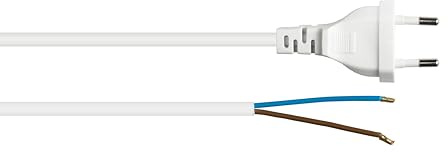 kabelmeister Euro-Netzkabel - 3 m - Euro-Stecker Typ C (gerade) an abisolierte Enden - STROMKABEL zum Konfektionieren - KUPFERLEITER - Adernquerschnitt: 0,75 mm² - Weiss