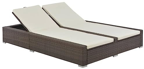 ULUYYUC Rattan-Liegebett Sonnenbank Tagesbett-Überdachung Liege GartenDoppel-Sonnenliege Poly Rattan Braungeeignet für Pools, Strände, Decks