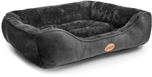 Nobleza Cama para Perros Medianos y Pequeños - Lavable, Antideslizante con Relleno de Fibras Super Suave - Negro, L, 77 * 67cm