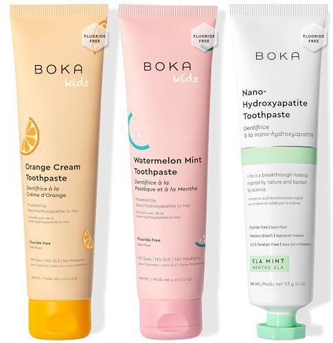 Boka Fluoridfreie Zahnpasta, Nano-Hydroxylapa, hilft zu remineralisieren, geeignet für empfindliche Zähne, Aufhellung – für Erwachsene, Kinder Mundpflege – Ela-Minze, Orangencreme