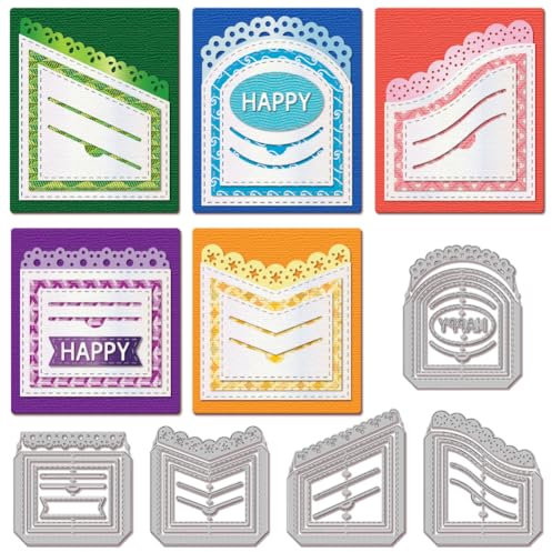 GLOBLELAND Lace Pocket Cutting Dies Die Cuts Stitched Slots Pocket Cutting Dies for DIY Scrapbooking Card Making Journal Embossing Paper Craft Decor
