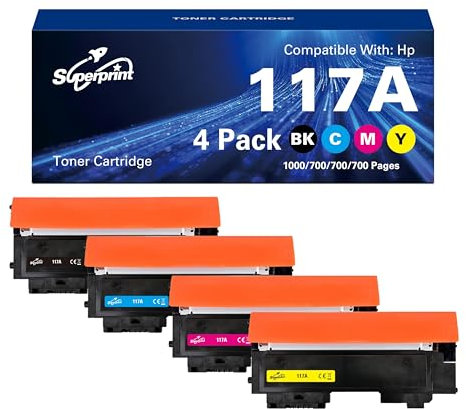 Superprint 117A Tonerkartusche (Mit-chip) Kompatibel für HP 117A W2070A W2071A W2072A W2073A Toner Multipack für Color Laser 150nw MFP 179fnw MFP 178nw (1Schwarz, 1 Cyan, 1 Gelb, 1 Magenta)