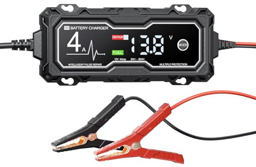 Chargeur Batterie Voitures 4 A 12V, Chargeur Batterie Moto avec écran Tactile LCD, Reconditionnement Multiple et Protection Chargeur de Batterie Voiture pour Voitures, Camions et Motos