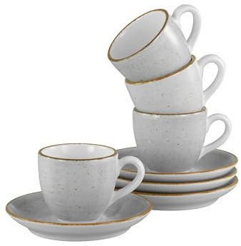 Creatable, 34035, Serie Vintage Nature Stein, 8-teiliges Geschirrset für 4 Personen, Espresso Set aus Porzellan, spülmaschinen- und mikrowellengeeignet, Made in Europe
