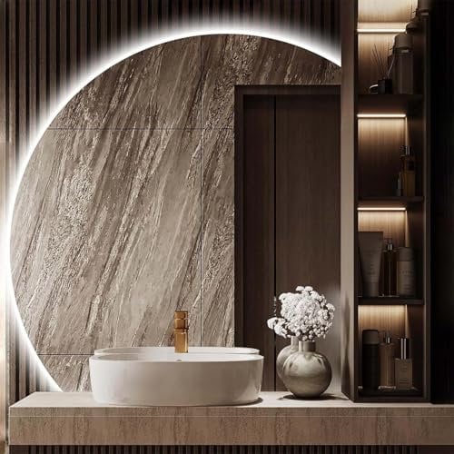 Tangaozu Unregelmäßiger Badspiegel 100cm Halbrunder Beschlagfrei Schminkspiegel LED Rahmenloser Wandspiegel mit Beleuchtung 3 Lichtfarbe Intelligent Kosmetikspiegel mit Touch Schalter(Right Under cut,