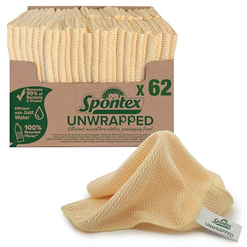 Spontex Unwrapped Microfibre Cloths for Cleaning | Packaging Free Microfibre Cleaning Cloth | For Use as Dusters, Dish Cloths & Kitchen Towels | 30 x 30cm | Made of 100% Recycled Fibres*