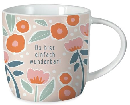 Grafik-Werkstatt Kaffeetasse mit Spruch 300 ml Porzellan Tasse Du bist einfach wunderbar, Weiß